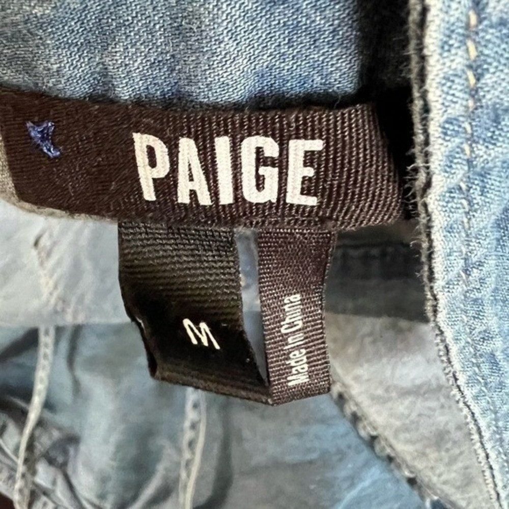 PAIGE Flyer Denim Short Sleeve Drawstring Waist Mini Shirtdress Size M - Picture 5 of 15